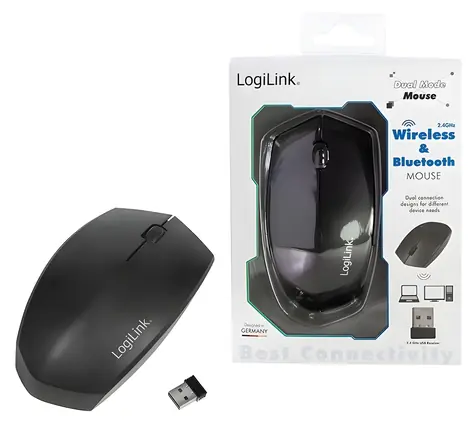 LogiLink Ergonomická bezdrátová myš černá / Myš / 2,4 GHz / Bluetooth 4.2 / 1200 DPI / 3 tlačítka