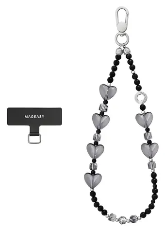 SwitchEasy Beaded Wrist Strap Midnight Heart / Popruh na zápěstí / pro mobilní telefon / s upevňovací kartou