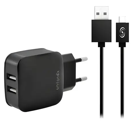 Fonex Cestovní nabíjecí sada 2x USB-A + microUSB černá / Nabíječka / 2,1 A / 10 W