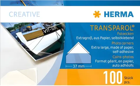 Herma Transparol rožek na fotografie bílý / Rožek na fotografie / samolepicí / 100 ks / 37 mm