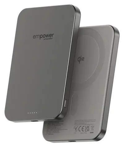 PanzerGlass empower bezdrátová Qi2 powerbanka titanová / Powerbanka / 5000 mAh / Rychlé nabíjení