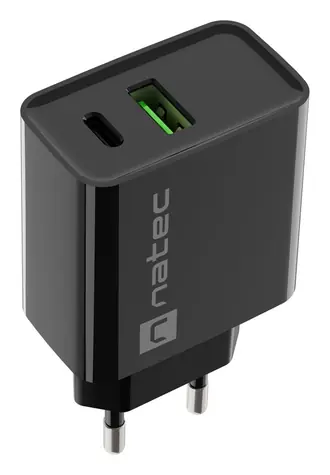 Natec Ribera černá / Nabíječka / 1x USB-C + 1x USB-A / 20W / PD 3.0