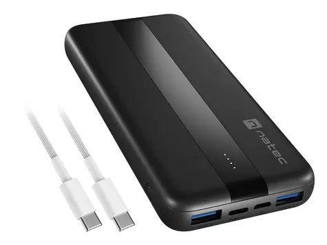 Natec Trevi Slim Q V2 10000 mAh černá / Powerbanka / 2x USB-A 18W / USB-C 20W / PD / QC