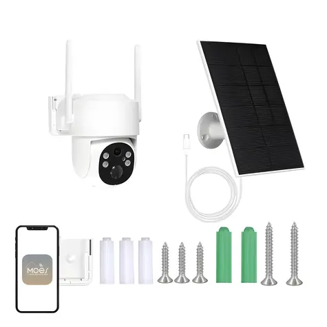 MOES WCM-J10-S / Venkovní IP kamera / 4 MPx / Wi-Fi / solární panel / IR / IP65