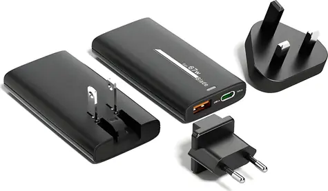 ER POWER Dual Travel Slim Charge 67W černá / Cestovní nabíjecí adaptér / GaN / USB-C + USB-A / výměnné US/UK/EU vidlice