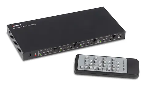 Lindy HDMI 4x4 Matrix černá / Video přepínač / 4K UHD / 4 vstupy / 4 výstupy / IR dálkové ovládání