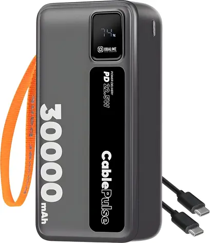 Obal:Me CablePulse 30000mAh 22,5W černá / Powerbanka / integrované kabely / USB-C / USB-A