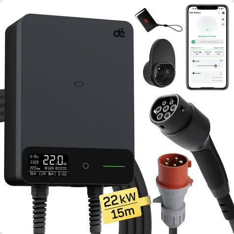 Moft Wallbox 22kW s 15m kabelem a aplikací / Nabíjecí stanice / CEE 32A / Typ 2 / RFID / Tuya Smart / IP54