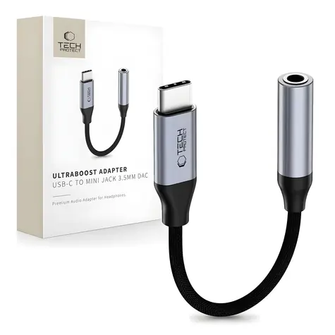 Tech-Protect UltraBoost tmavě šedá / DAC adaptér / USB-C - 3,5mm jack