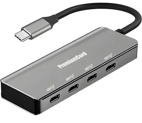PremiumCord USB-C Hub 4-Port hliníkový / USB hub / 4x USB-C / USB 3.2 Gen 1 5 Gbps