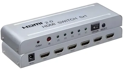 PremiumCord HDMI switch 5:1 stříbrná / HDMI přepínač / kovové tělo / 4K 60Hz / dálkový ovladač