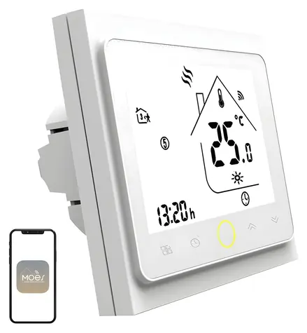 MOES BHT-002 bílá / Termostat / Wi-Fi / elektrické podlahové topení / LCD displej