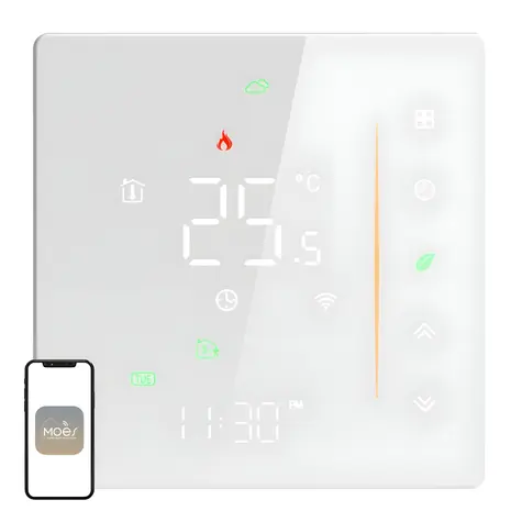 MOES WHT-006-GB-WH bílá / Termostat pro elektrické topení / 16A / Wi-Fi / dotykový displej