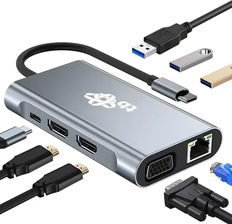 TB Touch USB-C hub 8v1 šedá / USB-C hub / 2x HDMI / 3x USB-A / VGA / RJ45 / PD