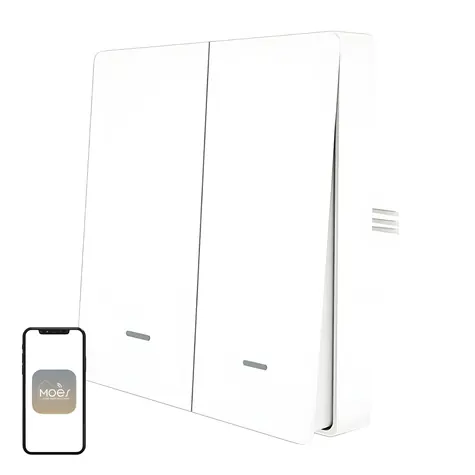 MOES ZS-B-EU2 bílá / Chytrý vypínač / 2 kanály / ZigBee 3.0 / Bez nulového vodiče