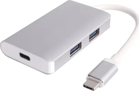 PremiumCord USB-C hub stříbrná / USB hub / 2x USB 3.0 / PD nabíjení / 5 Gbps