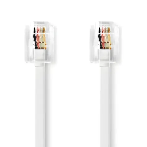 Nedis telefonní kabel bílá / Telefonní kabel / RJ11 - RJ11 / pozlacené konektory / Plochý / 10 m