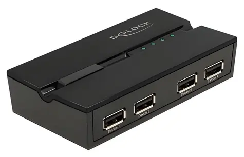 Delock USB Switch 11494 / Přepínač USB 2.0 / 4x PC – 4x zařízení / manuální ovládání / magnetická základna