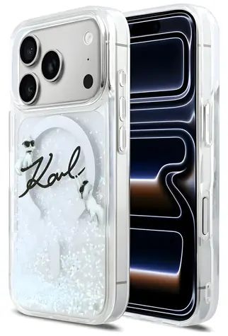 Karl Lagerfeld Liquid Glitter Karl Script Logo transparentní / Zadní kryt / MagSafe / iPhone 17 Pro