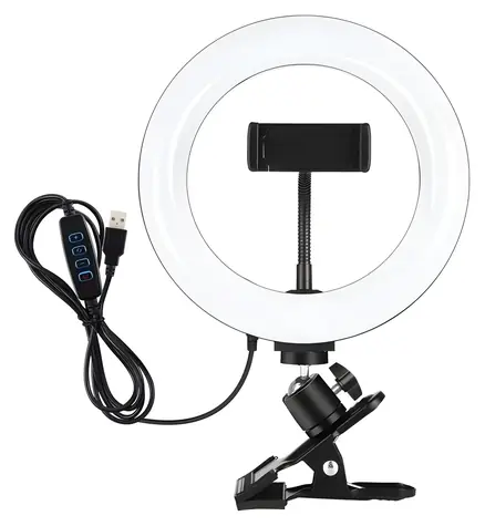 Puluz Kruhové LED světlo 20 cm černá / Video lampa / 3200-6500K / CRI90+ / USB / držák na telefon