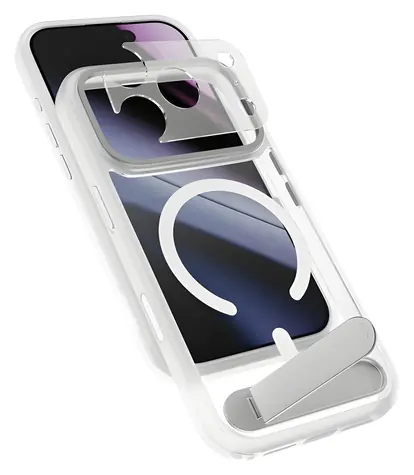 Epico HeroStand Pro Mag+ Case iPhone 17 Pro transparentní / Kryt / Skládací stojánek / Qi2 & MagSafe kompatibilní