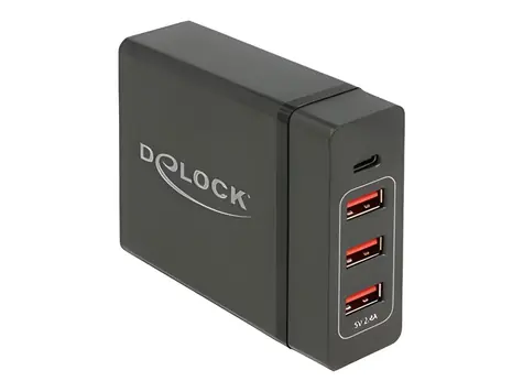 DeLock Nabíječka 1x USB-C PD + 3x USB-A / Síťová nabíječka / 60 W / černá
