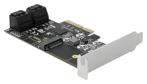 Delock PCIe x4 karta 4x SATA + 1x M.2 / Řadič / JMicron JMB585 / Serial-ATA 600 / Hot Swap / Low profile