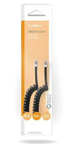 Nedis Telefonní kabel RJ10 - RJ10 černá / Telefonní kabel / kroucený / 2 m / Box