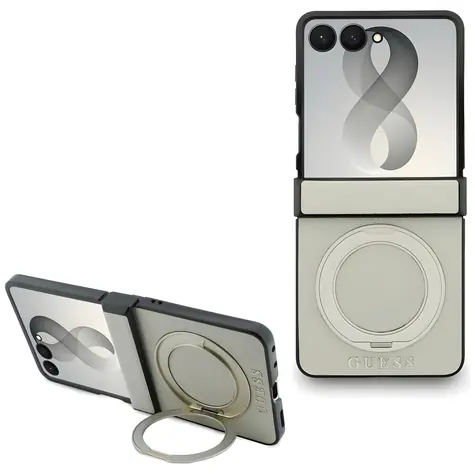 Guess Magnetic Ring Stand Grained Classic Logo béžová / Zadní kryt / Samsung Galaxy Z Flip 8
