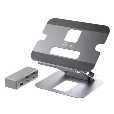 J5Create Multi-Angle 4K Dock šedá / Dokovací stanice / HDMI 4K / USB-C 3.2 / 2x USB-A / hliník