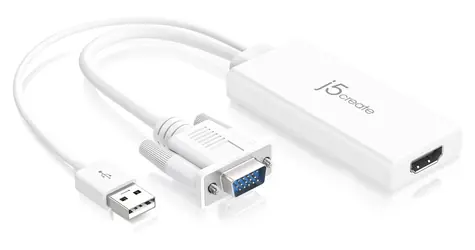 J5Create JDA214 bílá / Adaptér / VGA + audio na HDMI / Full HD 1920x1080 / 60Hz