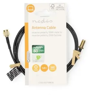 Nedis anténní kabel RP-SMA (M) - RP-SMA (F) černá / Anténní kabel / Pozlacené konektory / 50 Ohm / Stíněný / 1 m