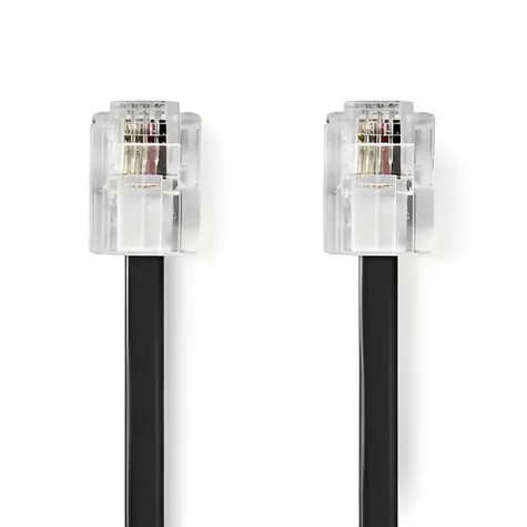 Nedis telefonní kabel RJ11-RJ11 plochý černý / Telefonní kabel / RJ11-RJ11 / pozlacené konektory / 10 m