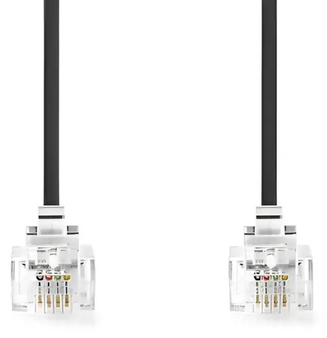 Nedis telefonní kabel RJ11-RJ11 černý / Telefonní kabel / plochý / pozlacené konektory / 5 m