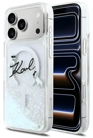 Karl Lagerfeld Liquid Glitter Karl Script Logo transparentní / Zadní kryt / MagSafe / iPhone 17 Pro Max