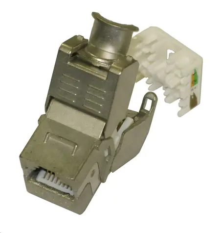 OEM Keystone Cat6A STP stříbrný / Konektor RJ45 / Samozařezávací / Stíněný