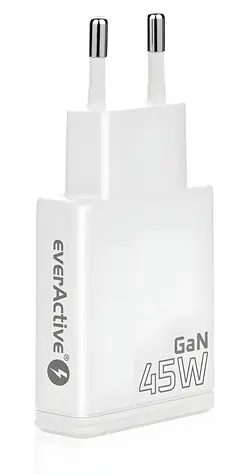 EverActive GaN nabíječka 45W bílá / Nabíječka / 2x USB-C / PD / QC4+