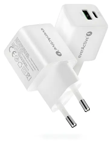 EverActive nabíječka 20W bílá / Síťová nabíječka / 1x USB-A / 1x USB-C / Quick Charge 3.0