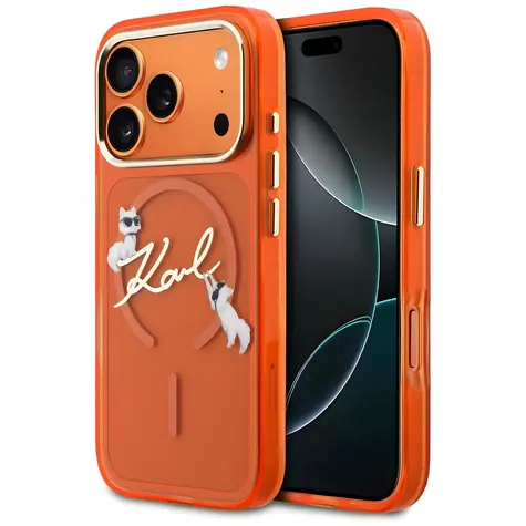 Karl Lagerfeld IML Choupettes Karl Script Logo oranžová / Zadní kryt / MagSafe / iPhone 17 Pro Max