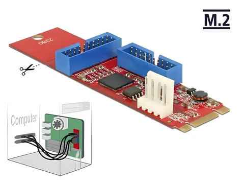 Delock Adaptér M.2 Key B+M - 2x USB 3.0 pin header / Adaptér / Podpora 2280/2260