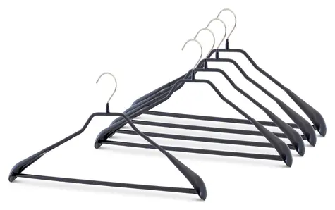 MAWA BODYFORM 46 cm černé / Ramínko / S tyčí na kalhoty / Protiskluzové / Ocel / 5 ks