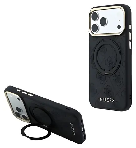 Guess PU 4G Ring Stand kryt iPhone 18 Pro černá / Zadní kryt / MagSafe / Apple iPhone 18 Pro