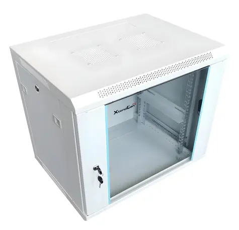 XtendLan 12U/600x450 šedá / Nástěnný rozvaděč / jednodílný / skleněné dveře