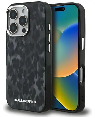 Karl Lagerfeld IML Leopard černá / Zadní kryt / iPhone 16 Pro / MagSafe