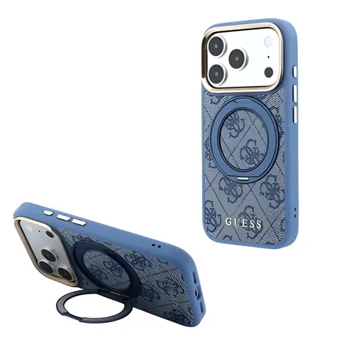 Guess PU 4G Ring Stand kryt iPhone 18 Pro modrá / Zadní kryt / MagSafe / Apple iPhone 18 Pro