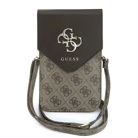 Guess PU Leather+Grained 4G Metal Logo hnědá / Taška na telefon
