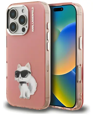 Karl Lagerfeld IML Aquarelle Choupette & Logo růžová / Zadní kryt / iPhone 16 Pro