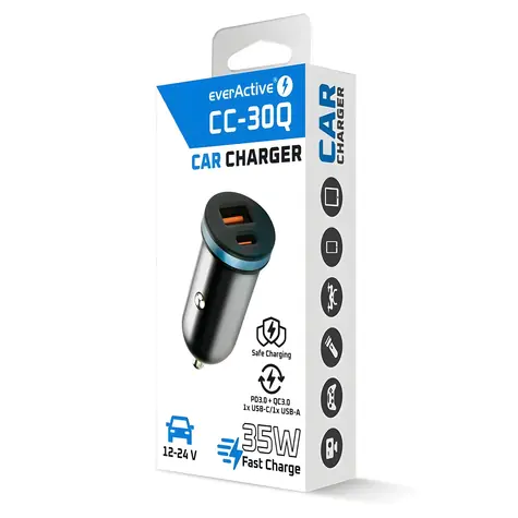 CC-30Q Autonabíječka černá / Autonabíječka / 35W / QC3.0 / PD / USB-C + USB