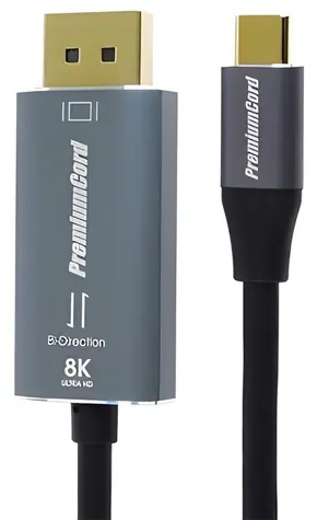PremiumCord / Kabel USB-C na DisplayPort DP1.4 obousměrný / 8K 60 Hz a 4K 120 Hz / 2 m