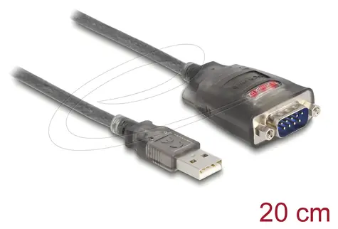 Delock Adaptér USB 2.0 Typ-A > 1x Sériový RS-232 DB9 (M) / Adaptér / 3x LED / 0,2 m / Se šrouby